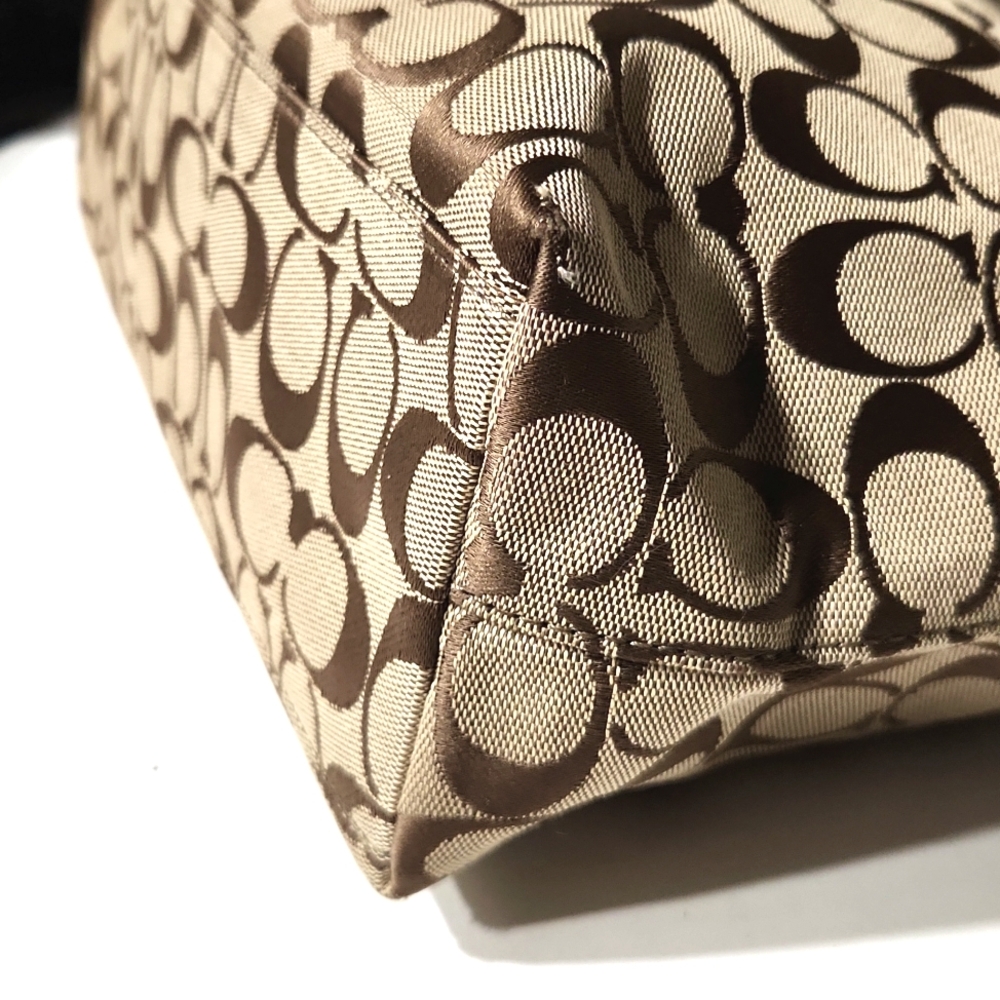 Coach Signature C Stripe Brown Khaki Canvas Shoulder Bag Tote - Picture 10 of 16